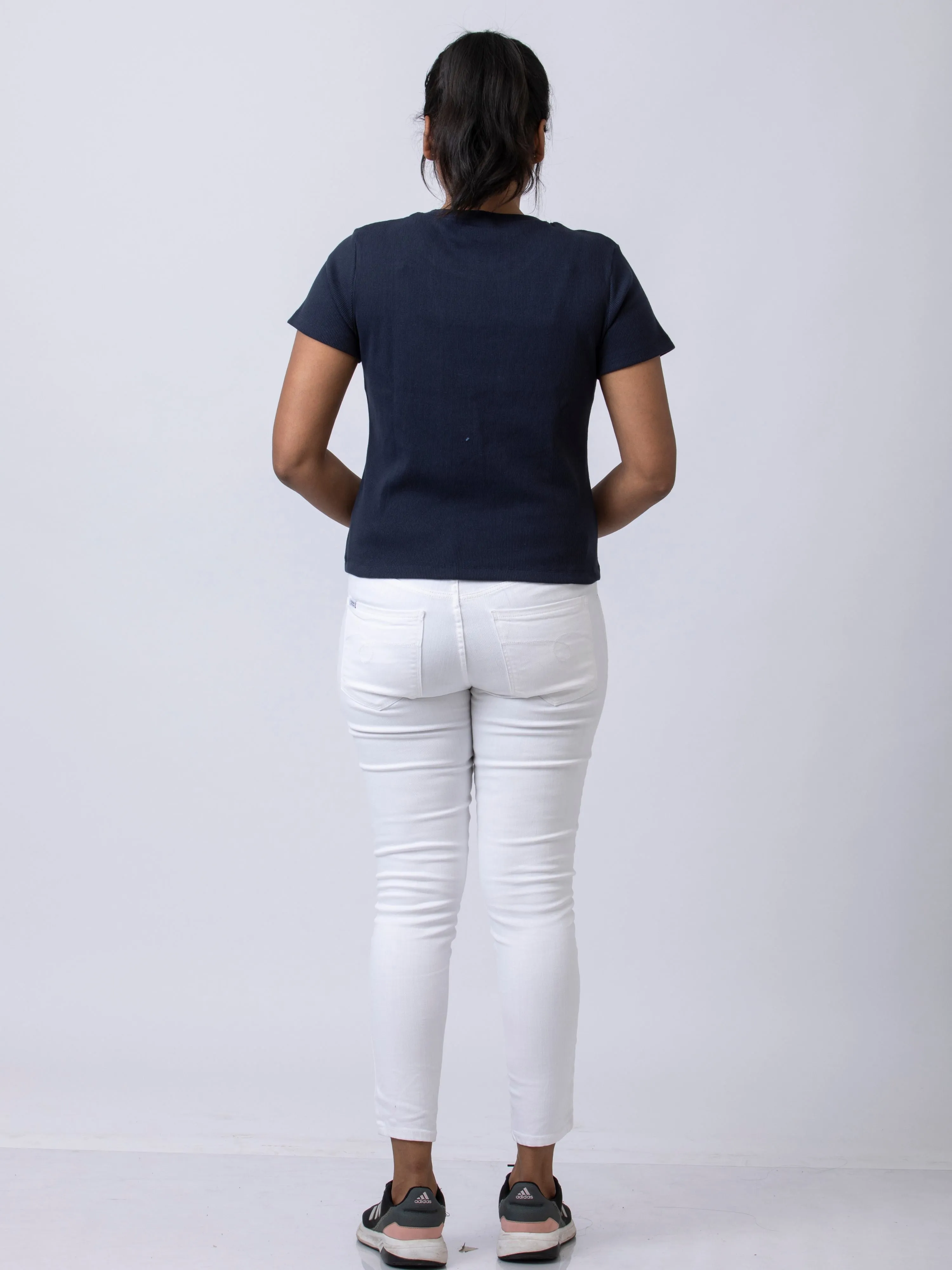 Soft & Premium Women's Printed Cotton T-Shirt - Navy