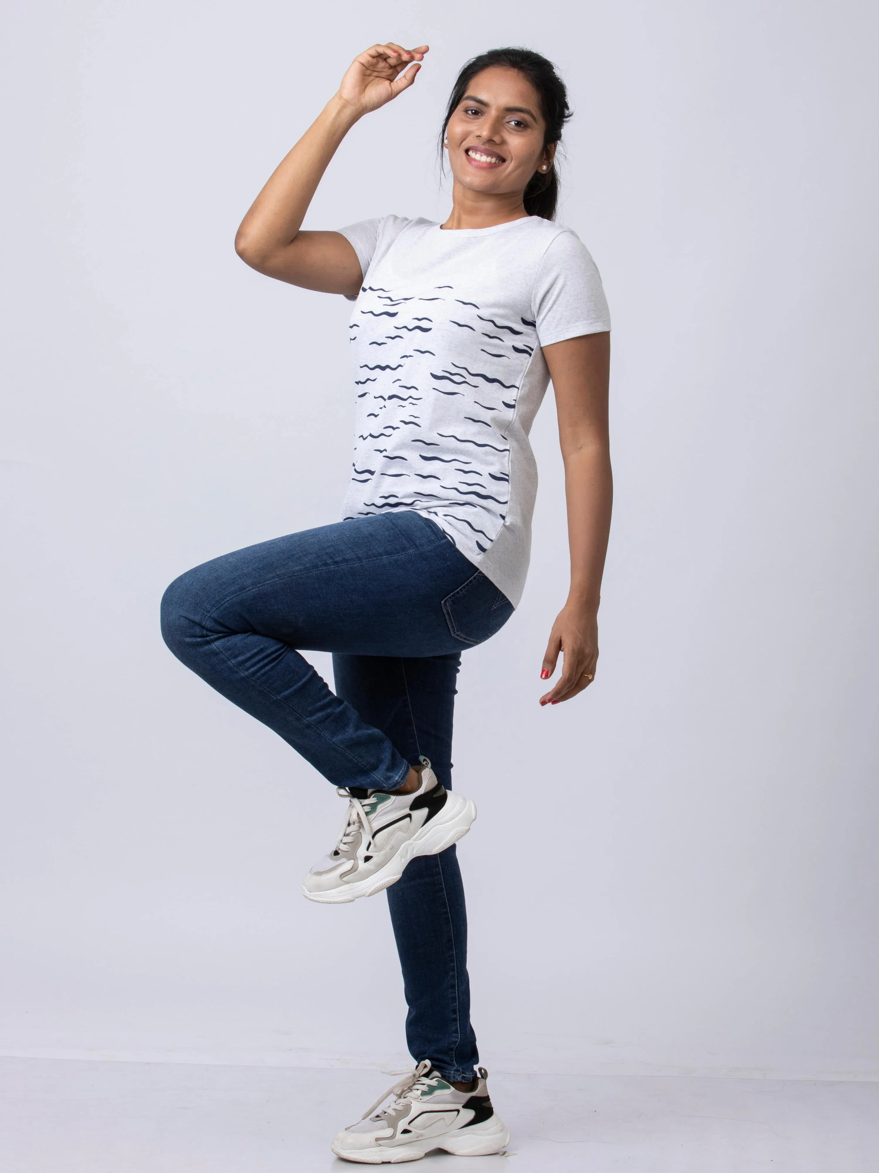 Soft & Premium Women's Printed Cotton T-Shirt - Waves