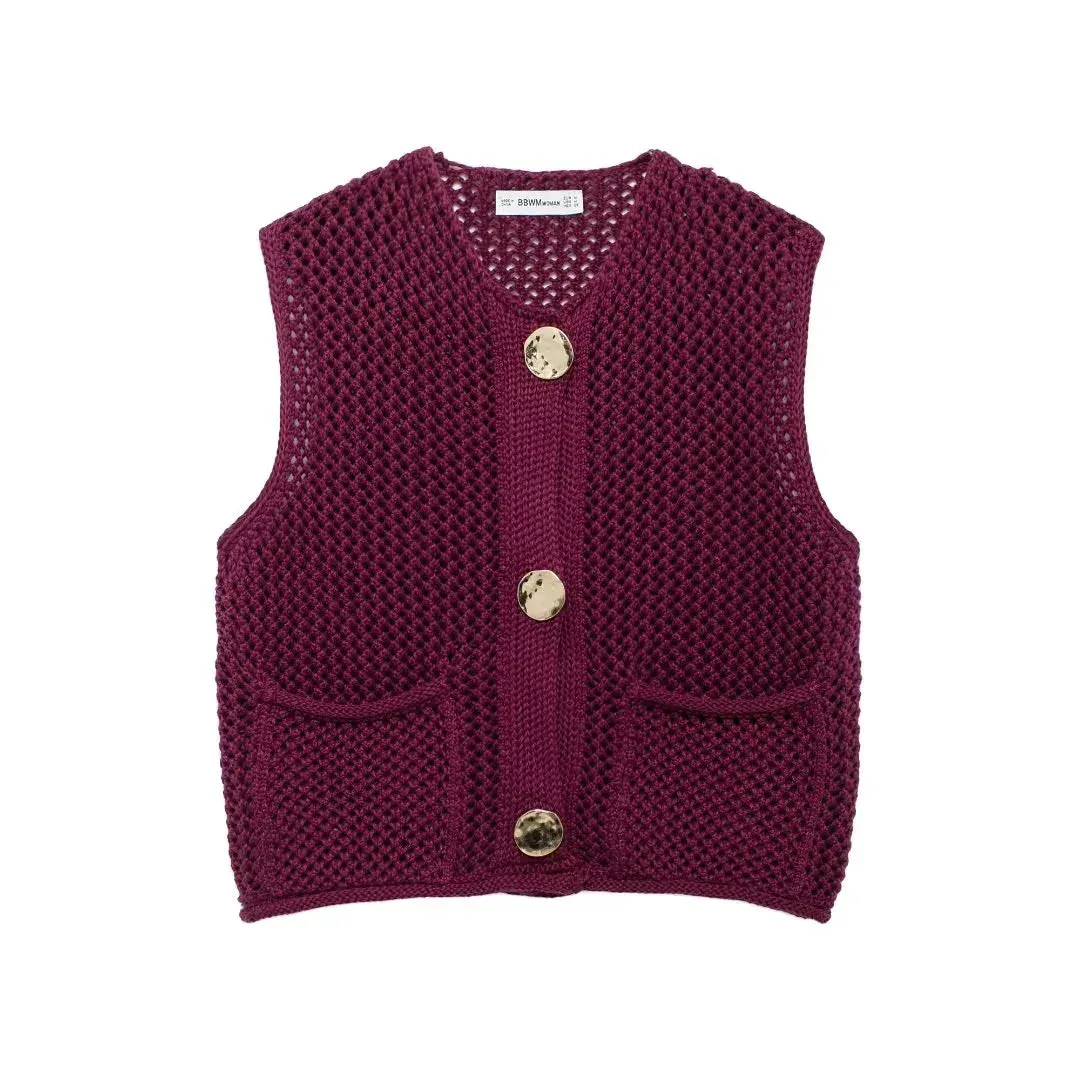 Stylish Sleeveless Sweater Vest with Oversized Pockets