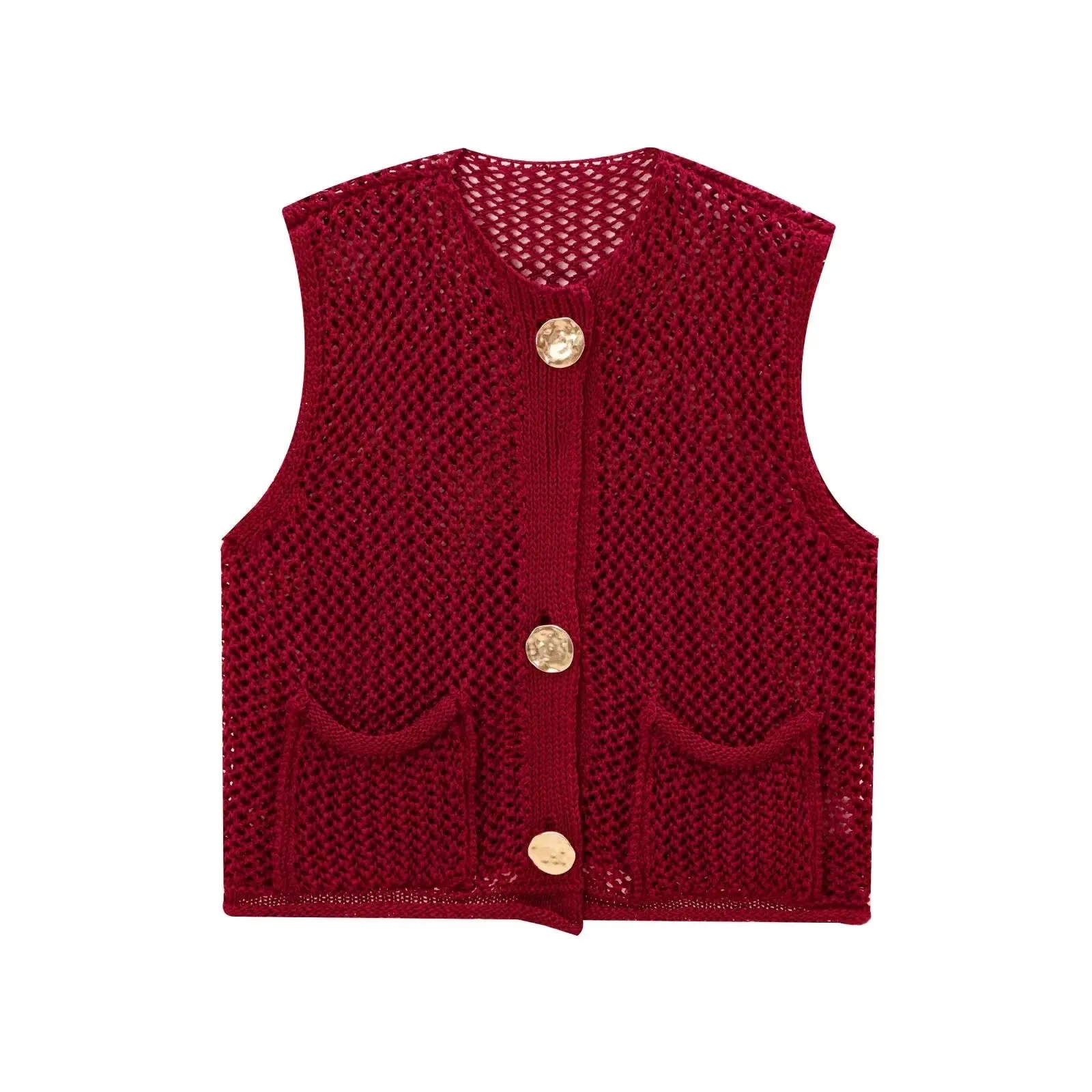 Stylish Sleeveless Sweater Vest with Oversized Pockets