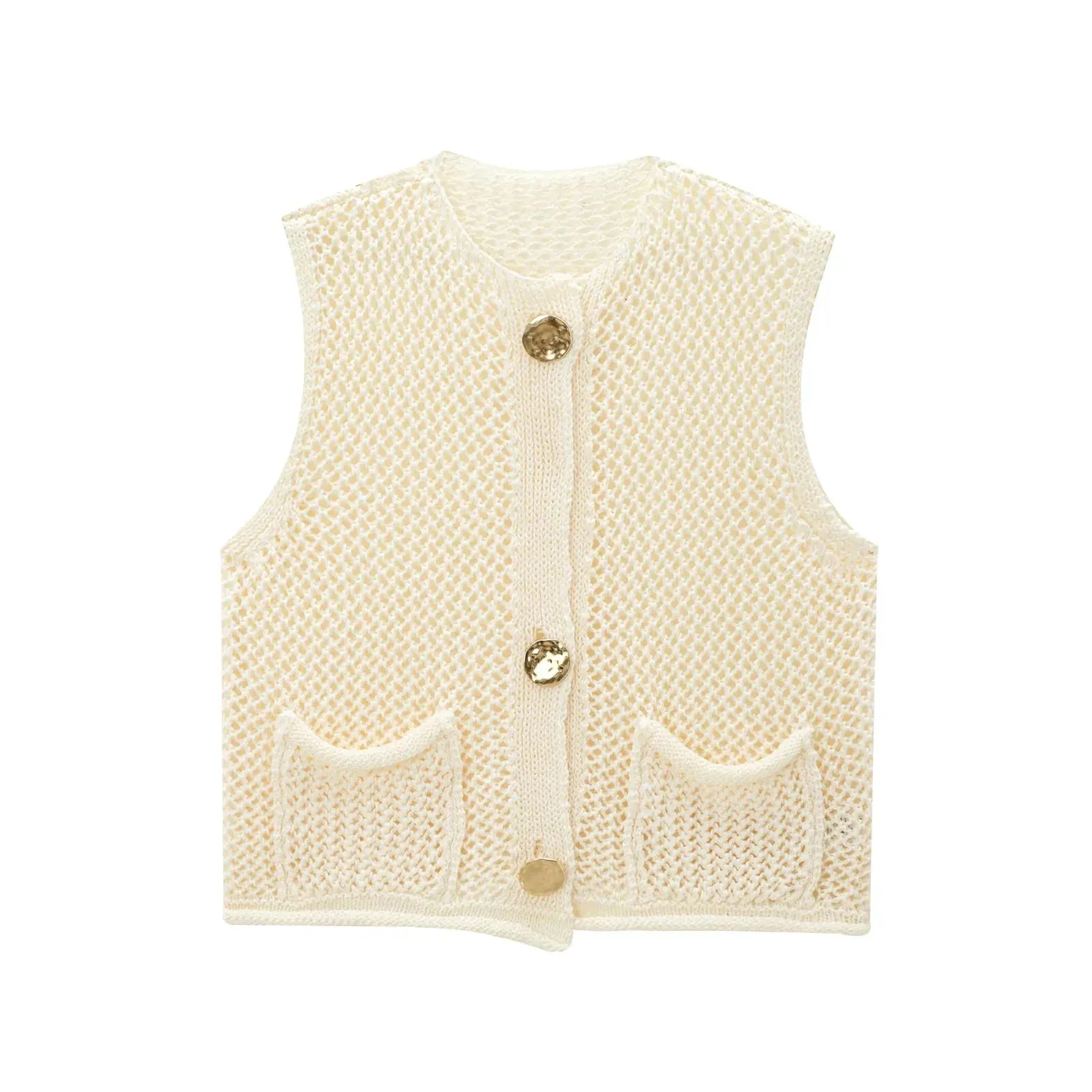 Stylish Sleeveless Sweater Vest with Oversized Pockets