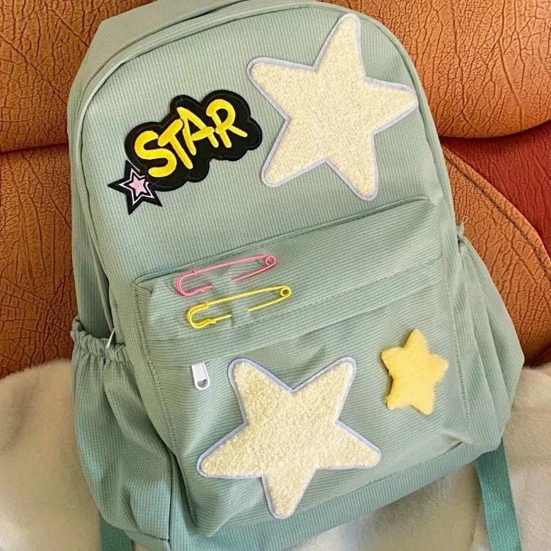 UAKISS  -  New Trendy Five Star Canvas Backpacks 2024 High-capacity Fashion School Bags Teenage Girls Preppy Rucksack Popular Bolsas Сумка