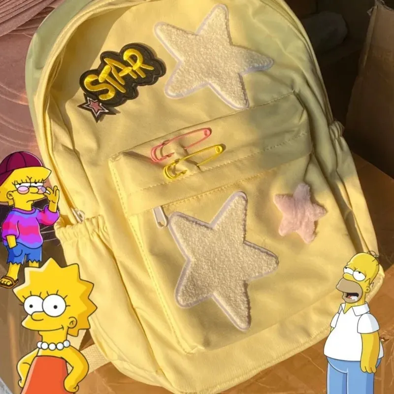 UAKISS  -  New Trendy Five Star Canvas Backpacks 2024 High-capacity Fashion School Bags Teenage Girls Preppy Rucksack Popular Bolsas Сумка