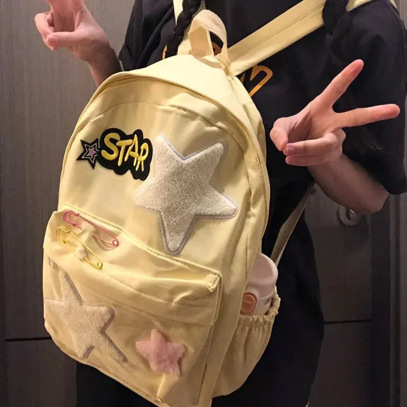 UAKISS  -  New Trendy Five Star Canvas Backpacks 2024 High-capacity Fashion School Bags Teenage Girls Preppy Rucksack Popular Bolsas Сумка