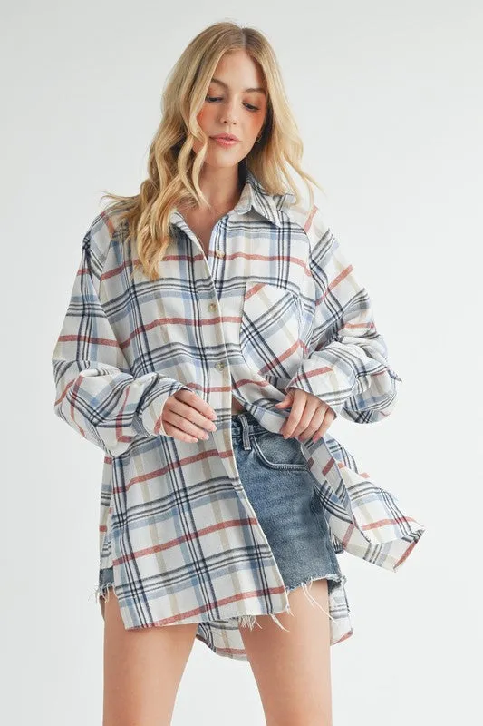 White Plaid Button-Up Flannel Shirt – Classic & Relaxed Fit