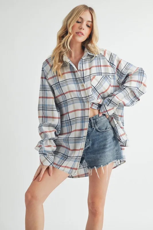 White Plaid Button-Up Flannel Shirt – Classic & Relaxed Fit