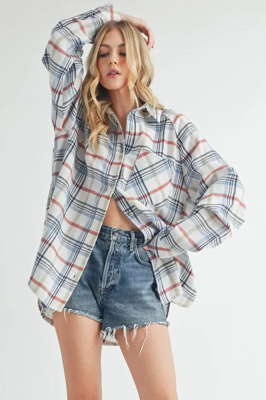 White Plaid Button-Up Flannel Shirt – Classic & Relaxed Fit