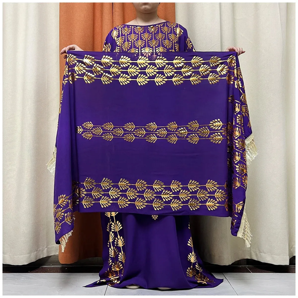 Women Dubai Stretch Print Loose Fit  Elegant Dresses Caftan Moroccan Robe With Headscarf