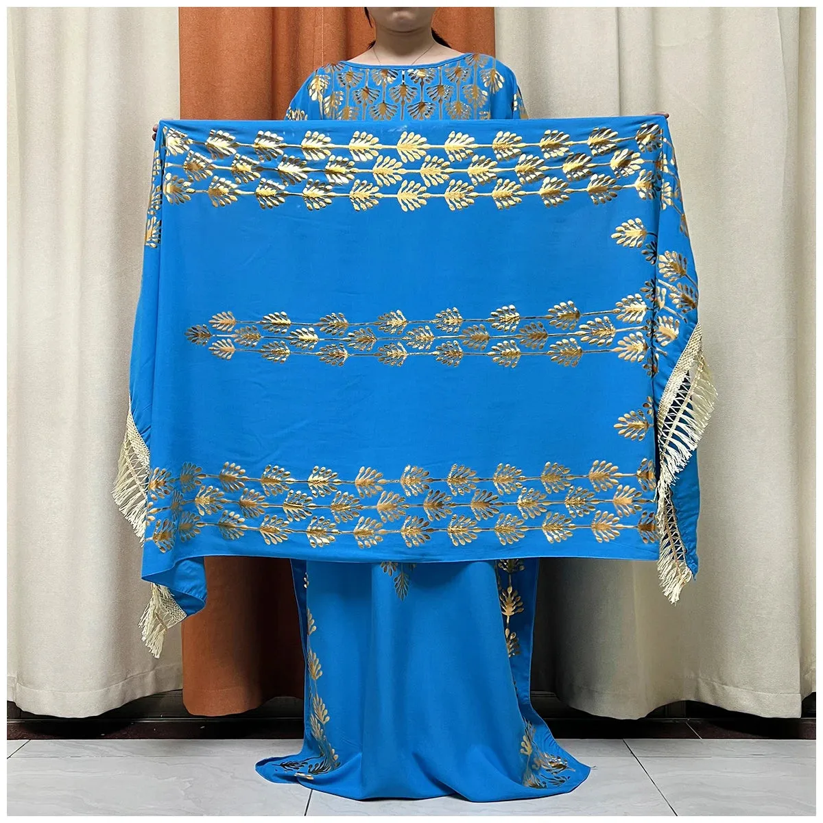 Women Dubai Stretch Print Loose Fit  Elegant Dresses Caftan Moroccan Robe With Headscarf