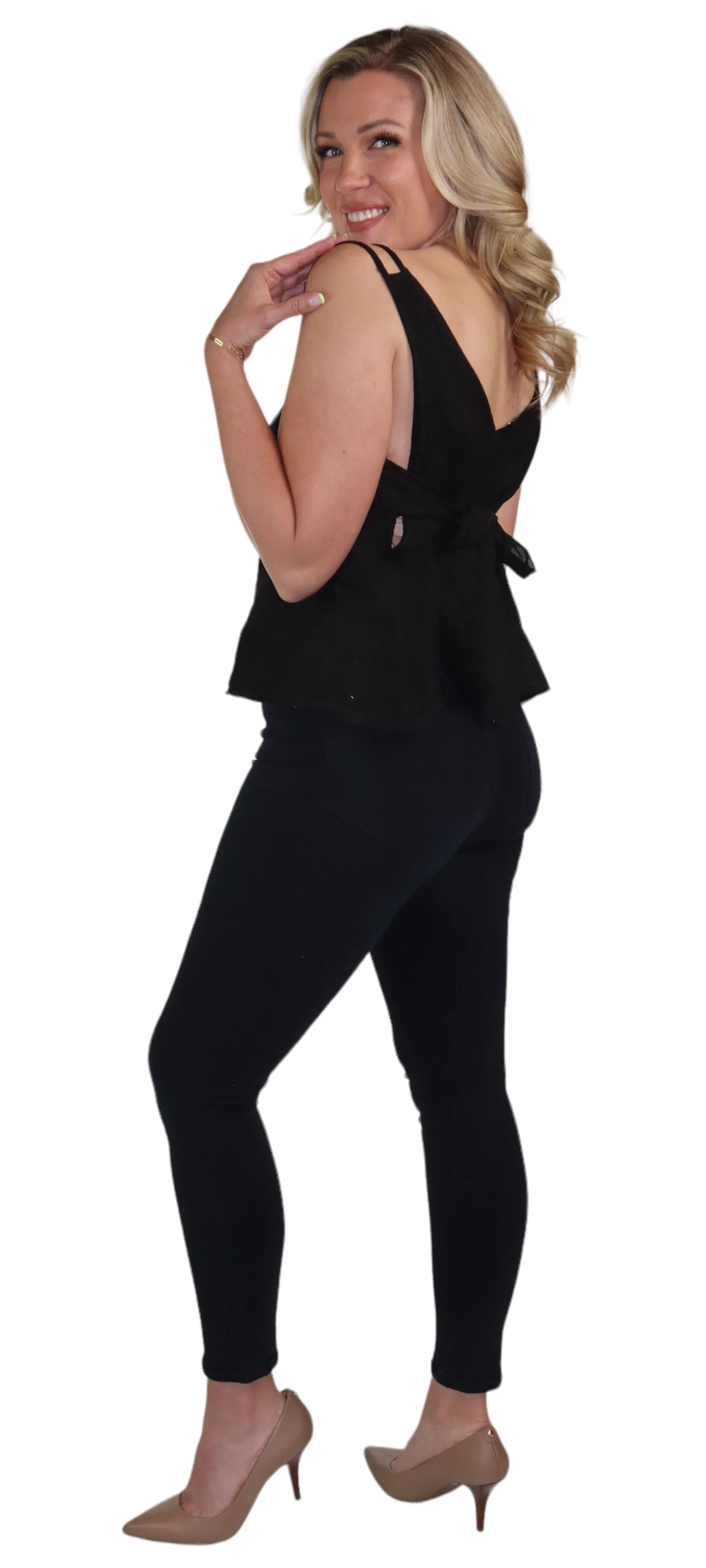 Women's 100% Linen Sleeveless Crop Tank Top Tunic with Bowtie Back