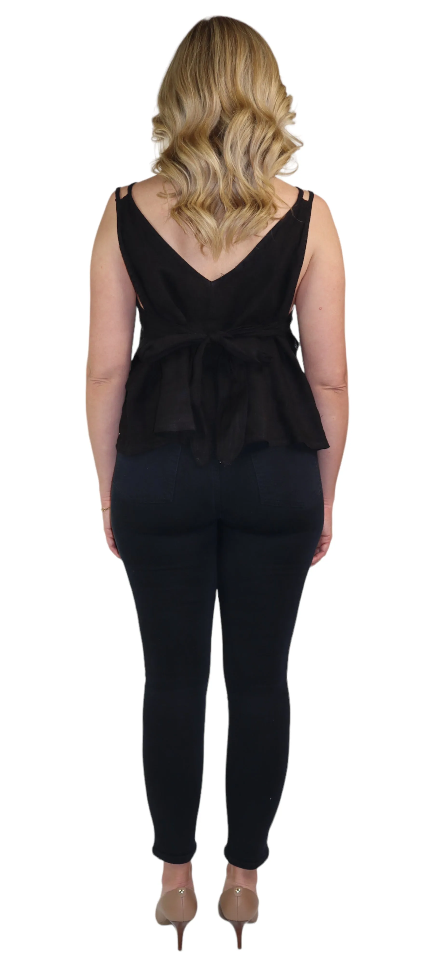 Women's 100% Linen Sleeveless Crop Tank Top Tunic with Bowtie Back