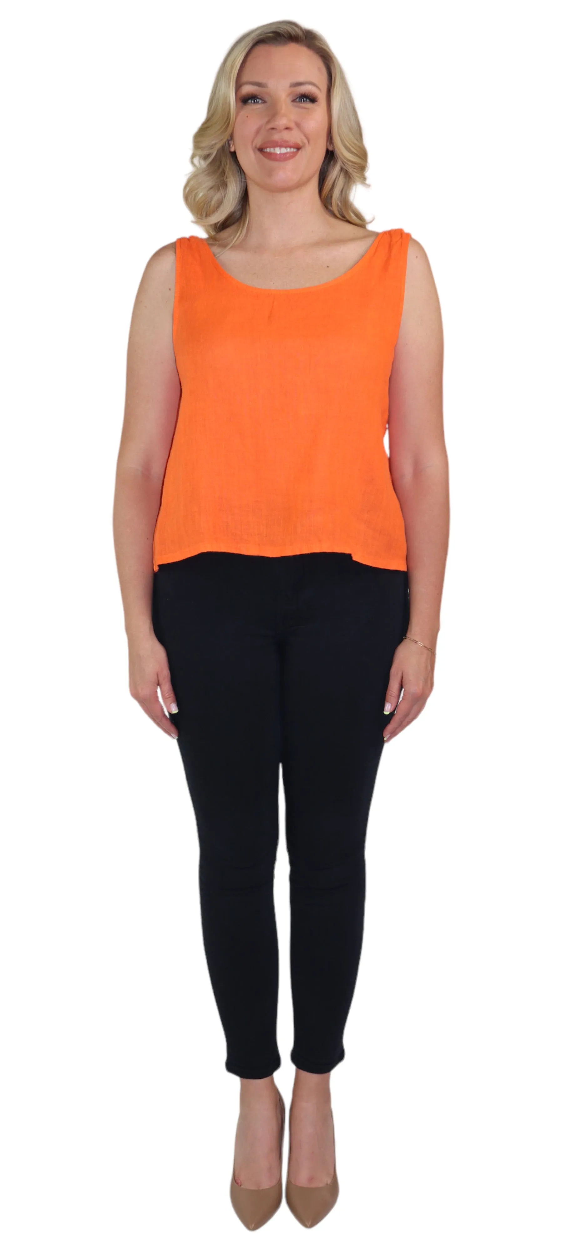 Women's 100% Linen Sleeveless Crop Tank Top Tunic with Bowtie Back