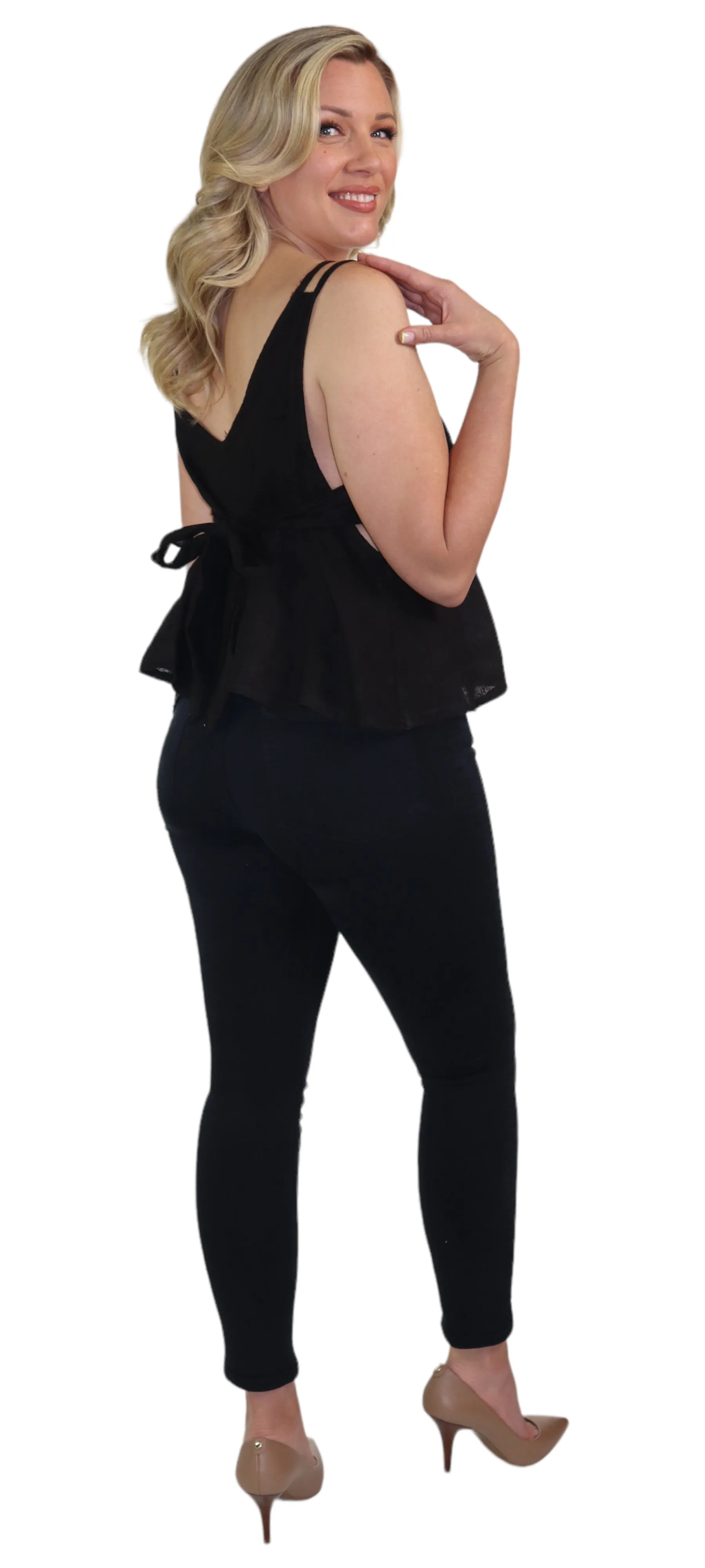 Women's 100% Linen Sleeveless Crop Tank Top Tunic with Bowtie Back