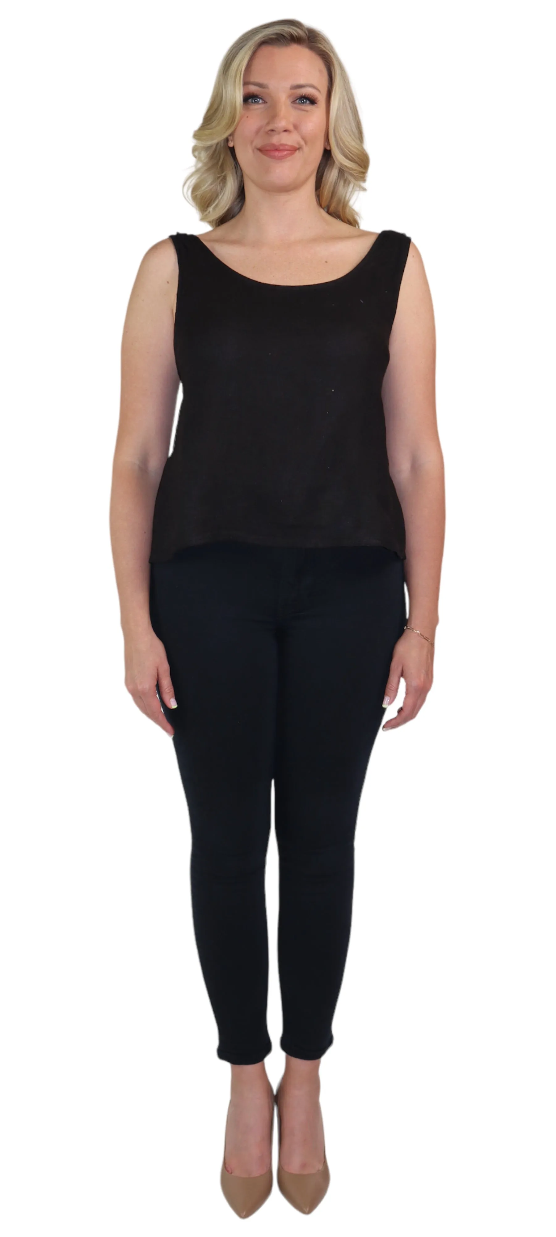Women's 100% Linen Sleeveless Crop Tank Top Tunic with Bowtie Back