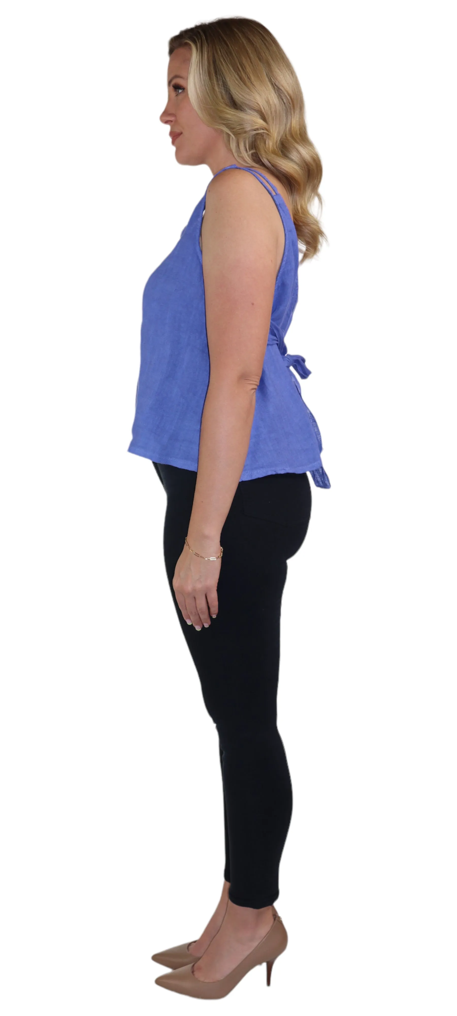 Women's 100% Linen Sleeveless Crop Tank Top Tunic with Bowtie Back