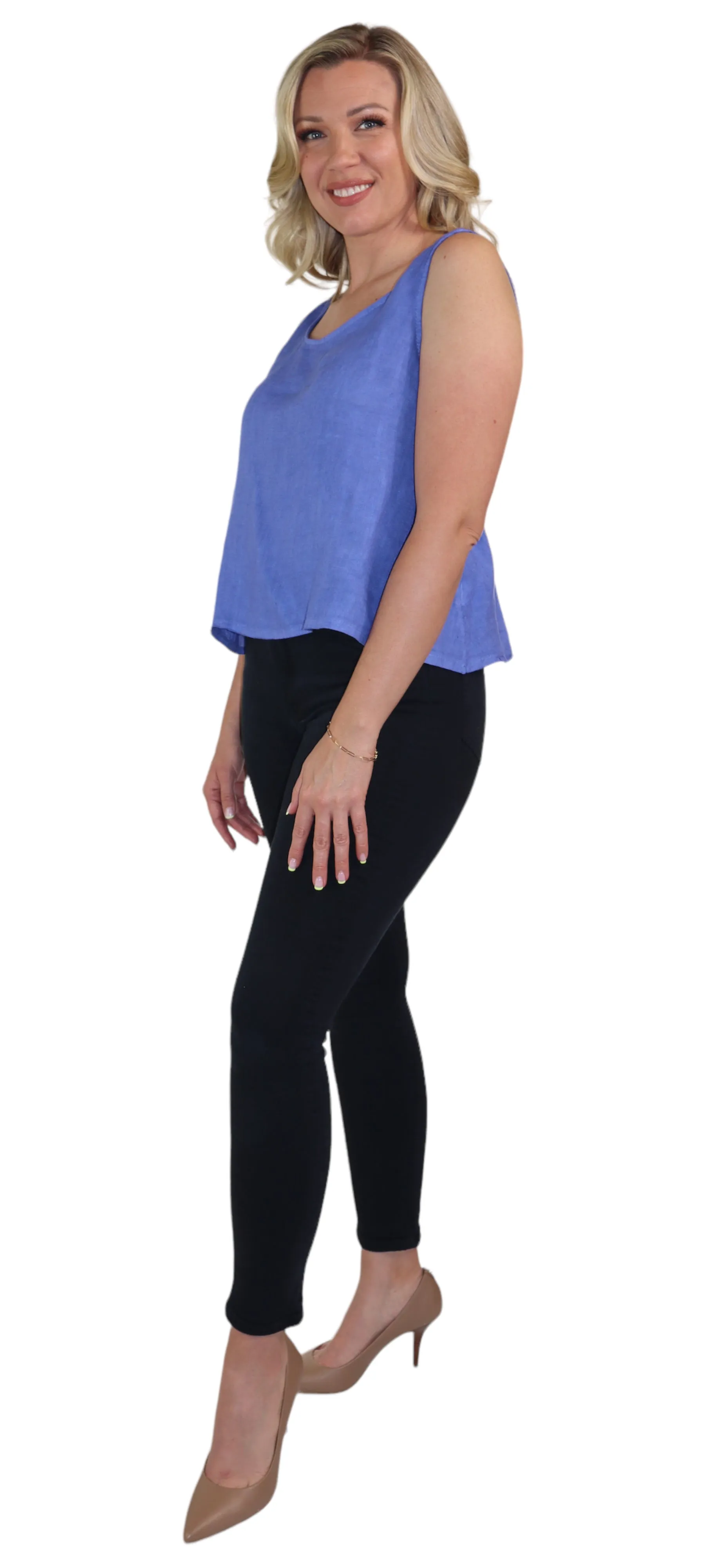 Women's 100% Linen Sleeveless Crop Tank Top Tunic with Bowtie Back
